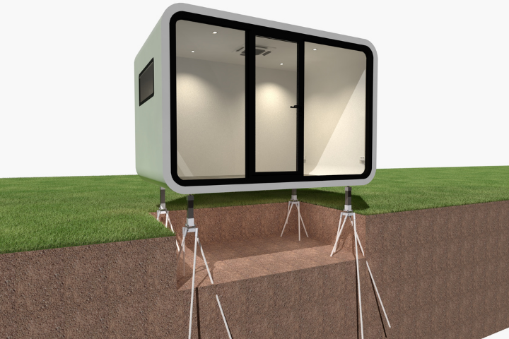 Pile and plate footings for secure, robust Spacee pod instalment