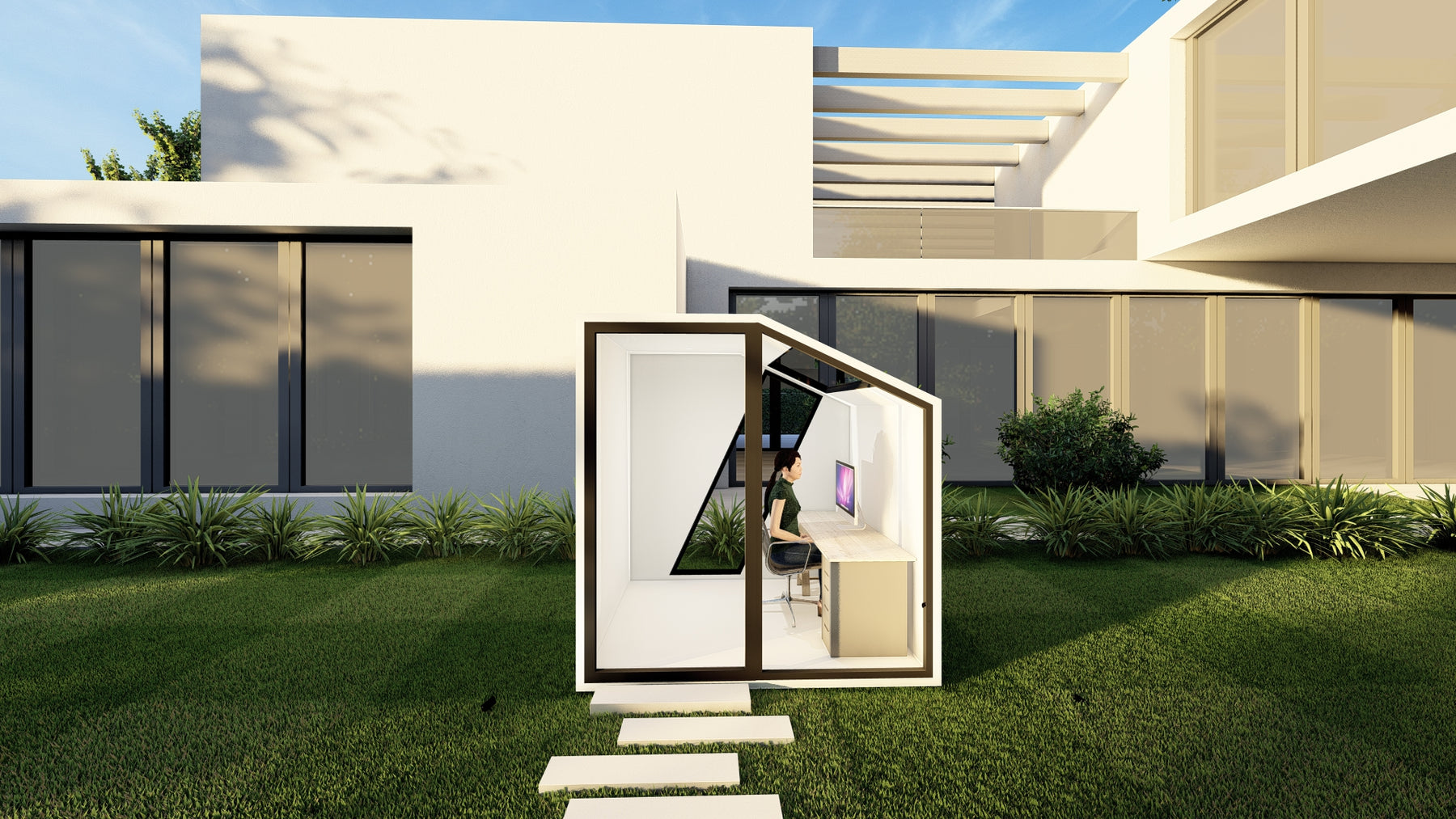 sky spacee front view with built-in desk space lumion render
