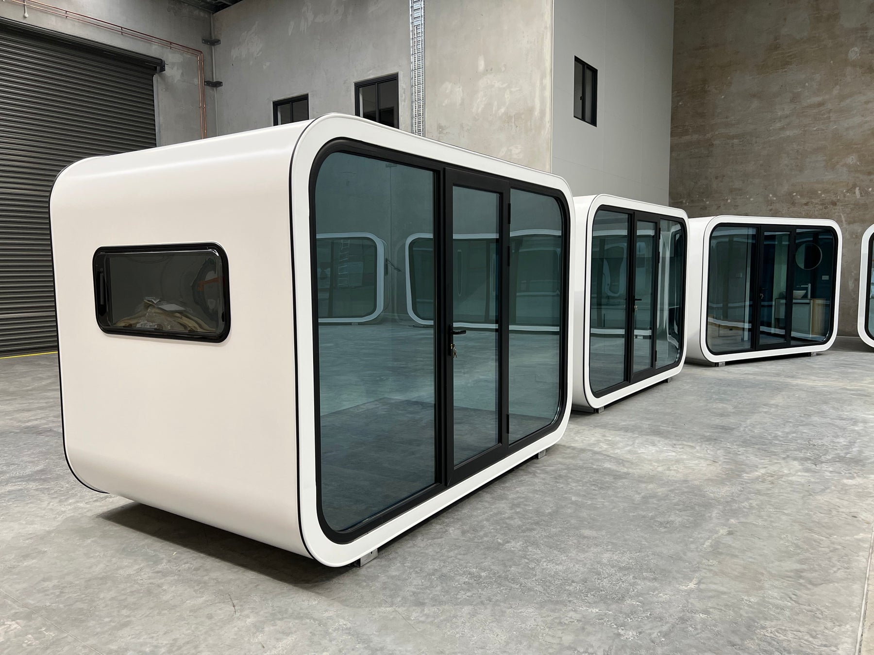 spacee pods in warehouse photoshoot