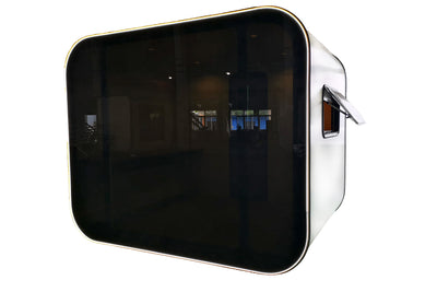 LED Privacy SPACEE pod with black tinted glass and side window.
