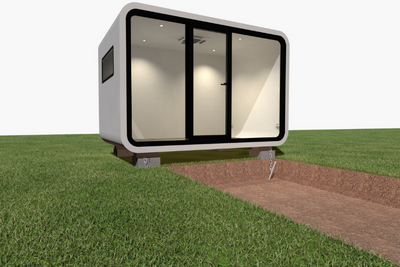 Pile tie down footings for secure and robust instalment of Spacee pod