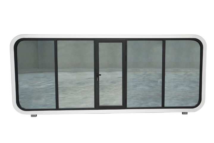 Wash Spacee design exterior in white with mirrored glass doors and black door frames .